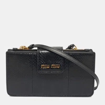 Pre-owned Miu Miu Black Snakeskin Embossed Leather Phone Wallet Crossbody Bag
