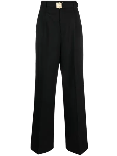 Miu Miu Logo-buckle Tailored Trousers In Black