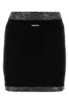 Miu Miu Stretch Mini Skirt With Ribbed Sequin Embellishment In Black