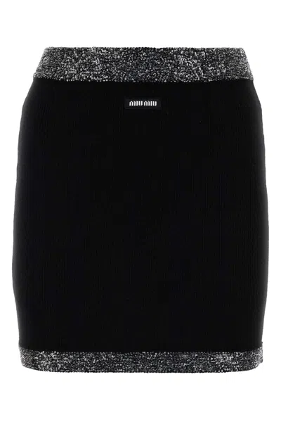 MIU MIU MIU MIU BLACK STRETCH CASHMERE BLEND MINI SKIRT