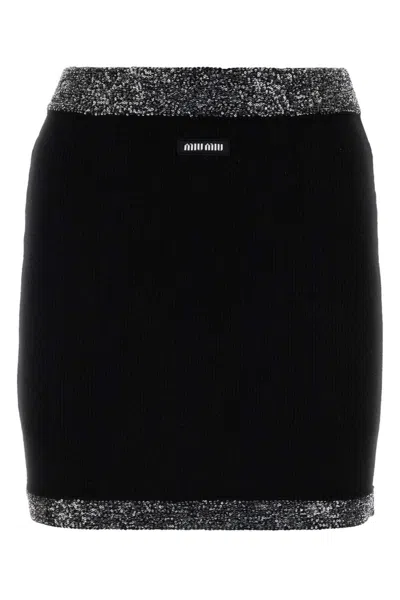 MIU MIU BLACK STRETCH CASHMERE BLEND MINI SKIRT