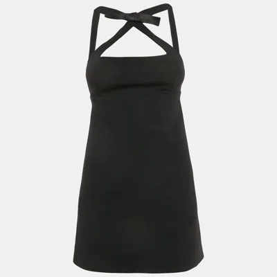 Pre-owned Miu Miu Black Stretch Crepe Bow Detail Open-back Mini Dress Xs