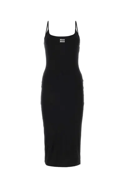 Miu Miu Black Stretch Jersey Dress In Black  