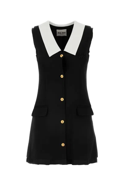 Miu Miu Black Stretch Wool Mini Dress