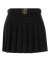 Miu Miu Black Stretch Wool Mini Skirt In Black