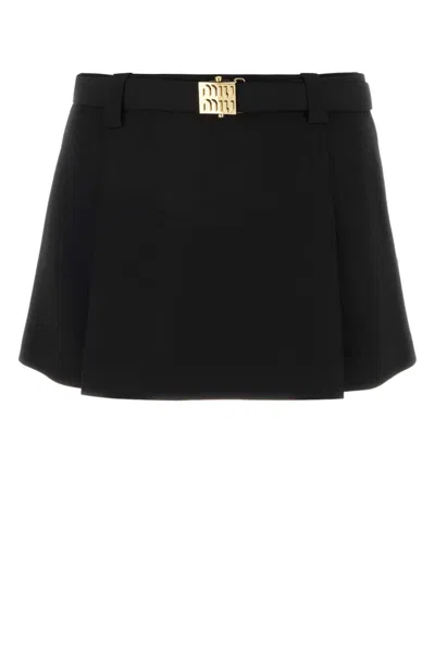 Miu Miu Grain De Poudre Mini Skirt With 3-d Belt In Black