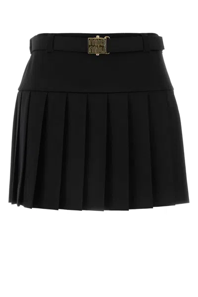 Miu Miu Black Stretch Wool Mini Skirt