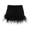 Miu Miu Feather-trimmed Grain De Poudre Miniskirt In Nero