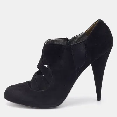 Pre-owned Miu Miu Black Suede And Stretch Fabric Cut-out Booties Size 40