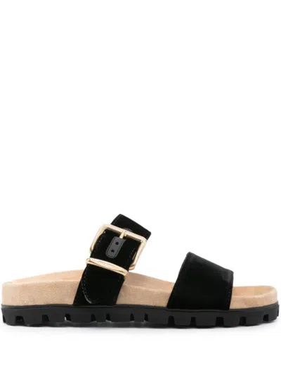 Miu Miu Suede Buckle Sandals In Black