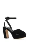 Miu Miu Suede Crisscross Platform Sandals In Nero