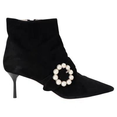 Pre-owned Miu Miu Black Technical Knit Block Heel Over-knee Boots Shoes 37.5