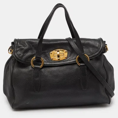 Pre-owned Miu Miu Black Vitello Leather Flap Satchel