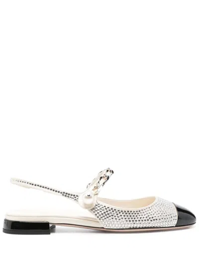Miu Miu Black White Ballerina With Rhinestones Destalon In Multi