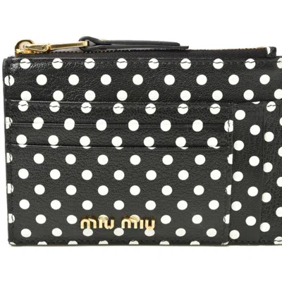Pre-owned Miu Miu Black White Leather Coin Purse/coin Case ()