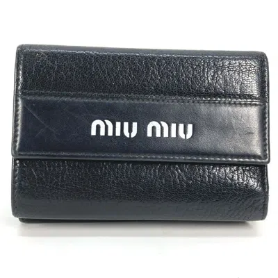 Pre-owned Miu Miu Black White Leather Wallet (tri-fold) ()