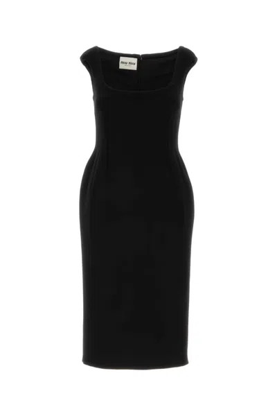 MIU MIU BLACK VIRGIN WOOL MIDI DRESS