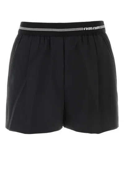 Miu Miu Black Wool Shorts In Nero