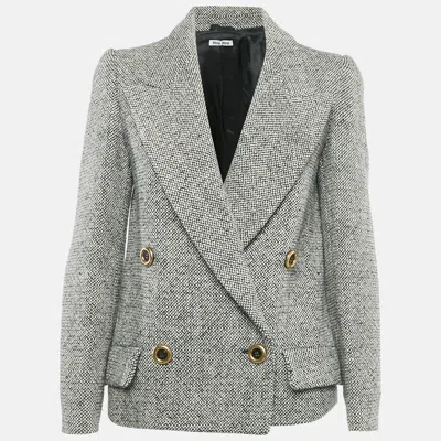 Pre-owned Miu Miu Black Wool Tweed Double Breasted Jacket S
