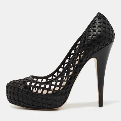 Pre-owned Miu Miu Black Woven Leather Platform Pumps Size 35