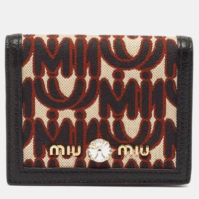 Pre-owned Miu Miu Black/brown Monogram Canvas And Madras Leather Bifold Wallet