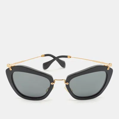 Pre-owned Miu Miu Black/gold Smu 10n Cat Eye Sunglasses