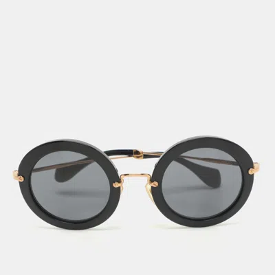 Pre-owned Miu Miu Black/gold Smu 13n Round Sunglasses