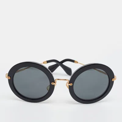 Pre-owned Miu Miu Black/gold Tone Smu 13n Frame Round Sunglasses
