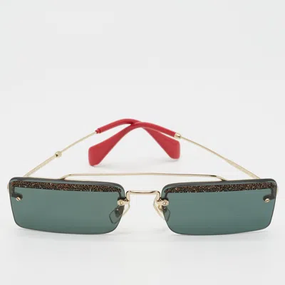 Pre-owned Miu Miu Black/gold Tone Smu59t Rimless Rectangle Sunglasses