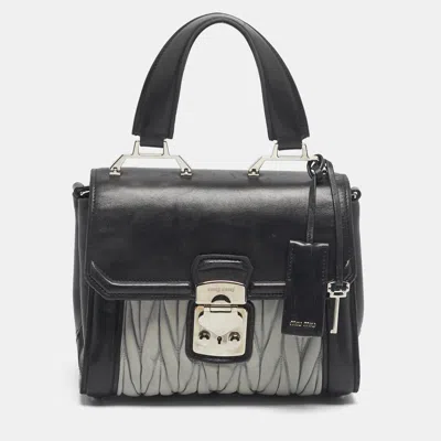 Pre-owned Miu Miu Black/grey Matelassé Leather Pushlock Flap Top Handle Bag