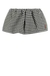 Miu Miu Mini Skirt With Embroidered Cotton Checkered Pattern In Gray