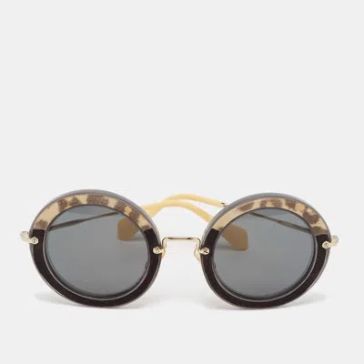 Pre-owned Miu Miu Black/yellow Leopard Print Smu08r Round Sunglasses