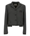 Miu Miu Prince Of Wales-check Single-breasted Blazer In Grey