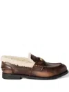 Miu Miu Bleached Leather And Shearling Penny Loafers In Brown