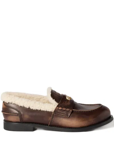 Miu Miu Bleached Leather And Shearling Penny Loafers In Animal Print