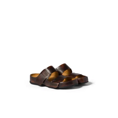 Miu Miu Bleached Leather Sandals In Brown