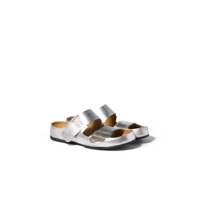 Miu Miu Bleached Leather Sandals In Gray