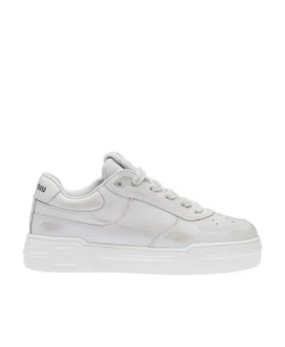 Miu Miu Bleached Leather Sneakers In White
