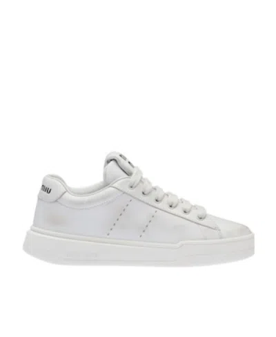 Miu Miu Bleached Leather Sneakers In White
