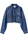 Miu Miu Cropped Blouson With Chest Pockets And Frayed Hem In Blue