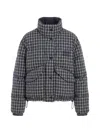 Miu Miu Jacket High Collar Checked Pattern Pockets Quilted In Blue