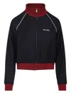 Miu Miu Pinstripe Wool Jacket With Stand-up Collar In Blue