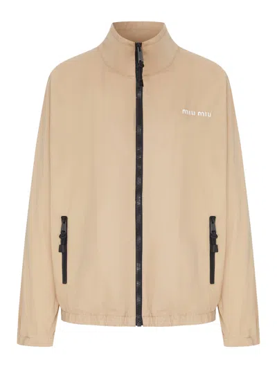 Miu Miu Blouson In Gabardine Washed In Brown