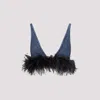 Miu Miu Denim Feathers Embellishment Top In Blue