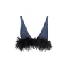 Miu Miu Denim Feathers Embellishment Top In Black