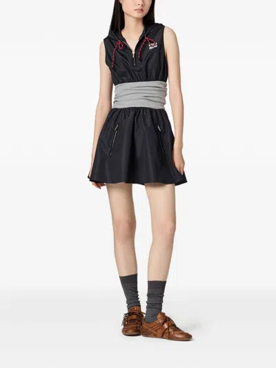 Miu Miu Blue And Grey Striped Cotton Knit Polo Shirt In Black
