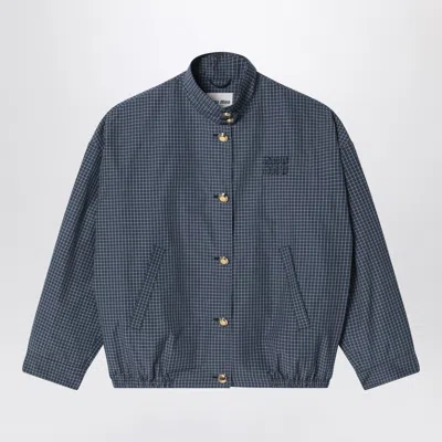 MIU MIU BLUE BLOUSON WITH CHECK PATTERN