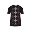Miu Miu Cashmere Argyle Short-sleeve Sweater In Black