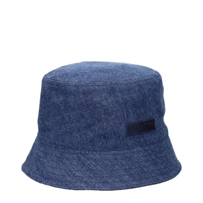 Miu Miu Blue Cotton Bucket Hats In Brown