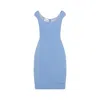Miu Miu Embroidered Logo Tailored Dress In Blue